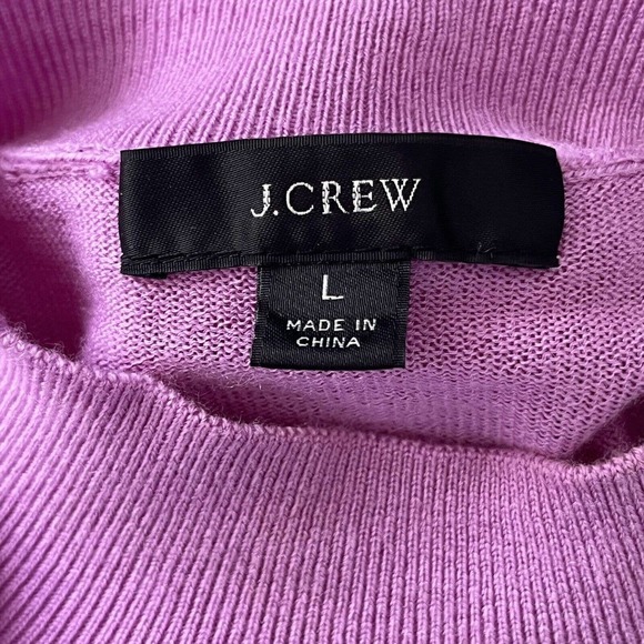 J. crew ruffle mock neck pointelle sweater L violet 100% merino wool mock neck - Picture 7 of 8